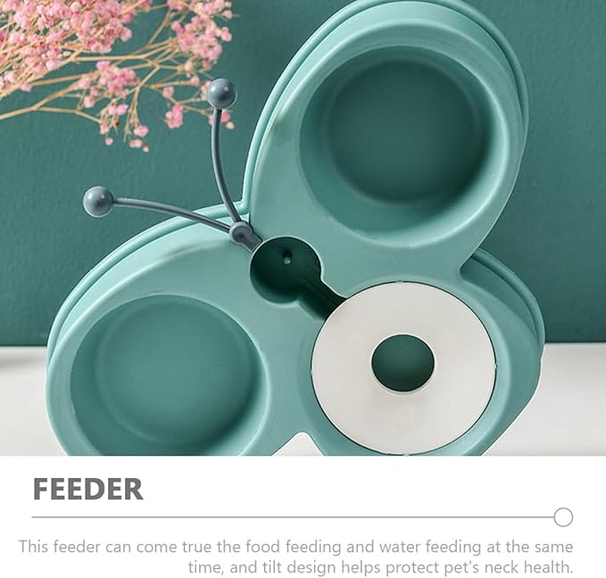 Automatic Pet Feeder and Water Feeder with 720ml Stainless Steel Bowls, Multi-Function Household Cat and Dog Waterer, Green Dual Bowl Kitten and Puppy Feeding Accessory for Home