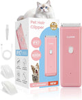 Upgrade Home Professional Dog Grooming Kit Clipper for Matted & Long Hair, Cordless Pet Shaver Low Noise USB Rechargeable for Cats, Small&Medium Dogs, Handy Pet Hair Grooming Trimmer, Pink