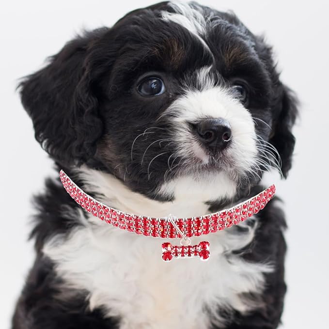 Rhinestone Dog Collar Adjustable Crystal Pet Collar with Buckle Red Large Size for Dogs and Puppies