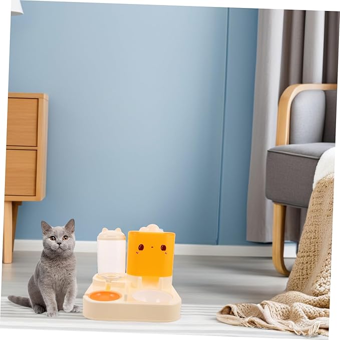 POPETPOP Automatic Double Pet Feeder Integrated Water Dish Space-Saving Design for Cats and Dogs Stable Non- Base for Feeding Easy to Materials