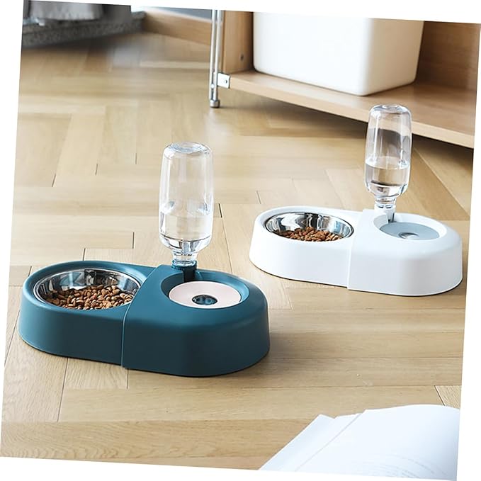 PRETYZOOM Automatic Dog and Cat Feeder with Water Dispenser Blue Non-Spill Pet Feeding Bowl for Small to Medium Pets