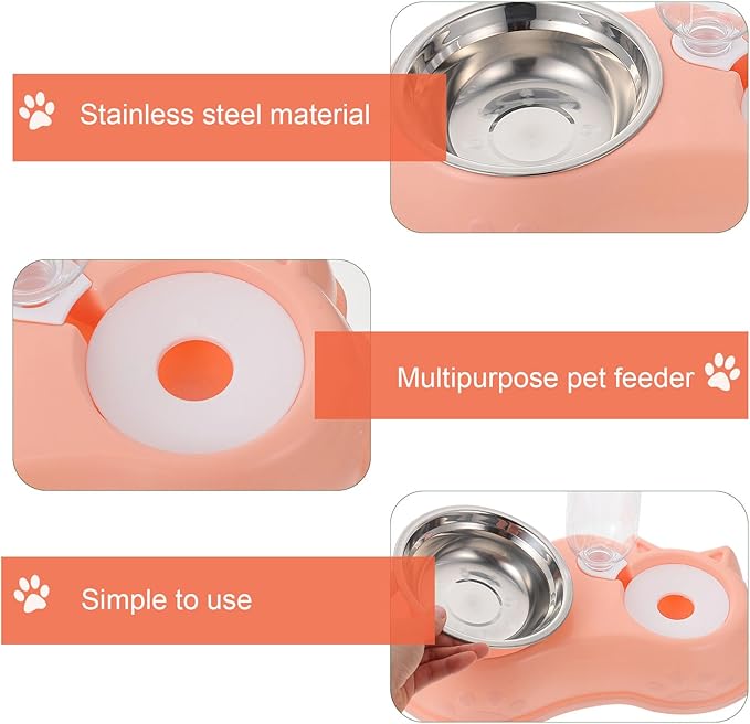 Automatic Pet Feeder and Water Dispenser Bowl Set, Dual Pink Food and Water Bowls for Dogs and Cats, Pet Feeding Tool for Home and Travel