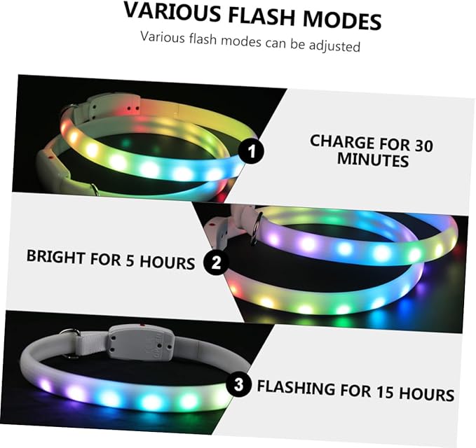USB Charging LED Dog Collar Flashing Pet Collar White Light for Night Walking and Outdoor Use