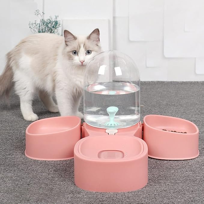 POPETPOP Detachable Pet Cat Dog Automatic Water Dispenser Bottle Double Bowls Capacity for Healthy Feeding and Drinking Spill Design for Cats and Dogs Three Bowls Pet Supplies Cherry
