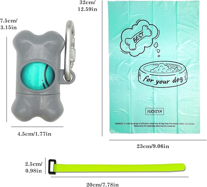 Dog Poop Pickup Bags Holder Dispenser with Standard-Sized Leak-Proof Scented Doggy Waste Bags and Carabiner with Safety Lock&Fastener Never Loose on Leash Lead Again (1 Holder 15 Bags, Grey)
