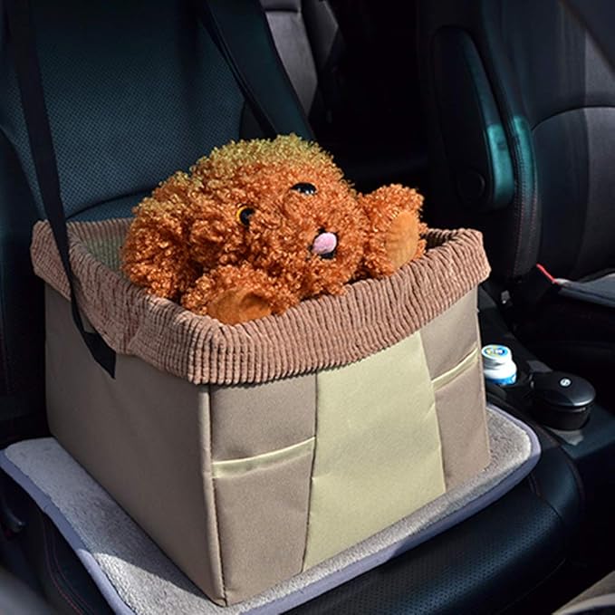 Dog Booster Seat Dog Car Seat Pet Car Booster Bucket Seat Dog Car Seat Travel Carrier Carseat with Clip-On Safety Leash,Storage Bags for Small and Medium Dogs, Puppies, and Pets,Khaki