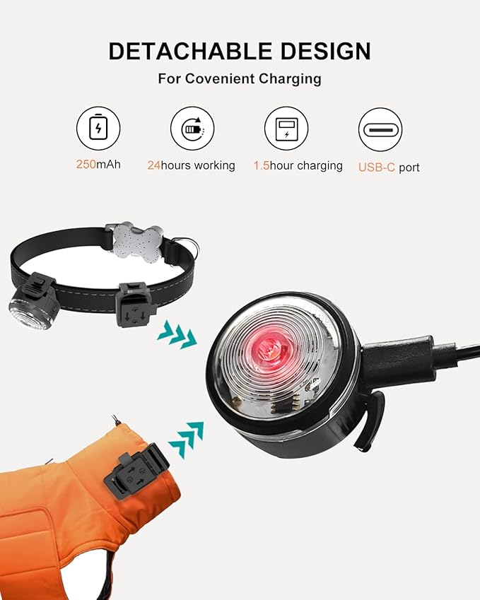 Tubasion XL 2-Uses Dog Collar Light Rechargeable, 8 Modes LED Safety Light Clip On for Dog Raincoat/Jacket, IPX7 Waterproof Dog Lights for Night Walking, Running, Camping, Cycling