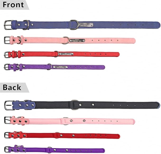 Custom Leather Dog Collar Personalized Small Dogs Collar Engraved Cat Pet Small Medium Large Dogs Collars for Pitbull Chihuahua Pink XS