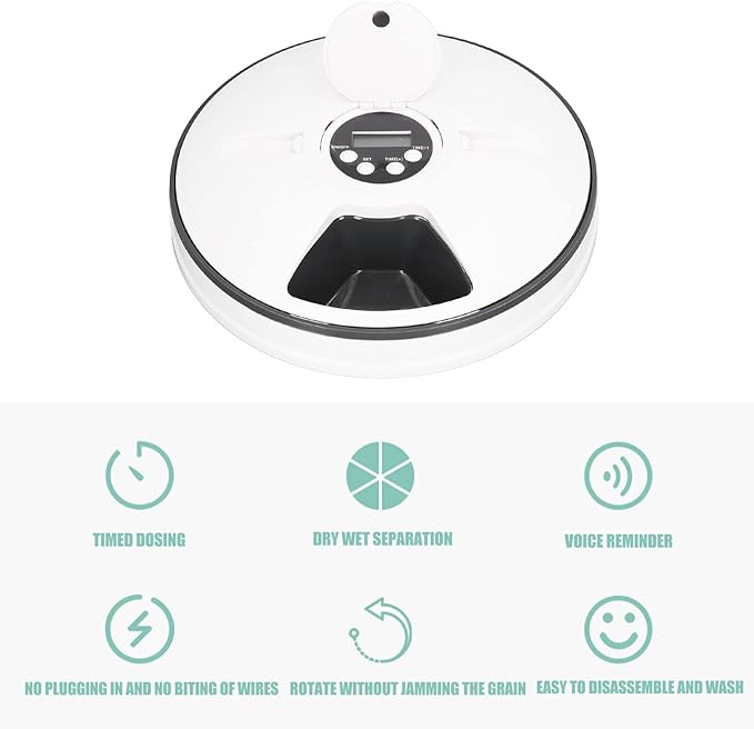 Automatic Cat Feeders, Timed Automatic Pet Feeder with Over 180 Day Battery Life, Automatic Dog Feeder 1 6 Meals Control for Medium, Large Breed Dogs