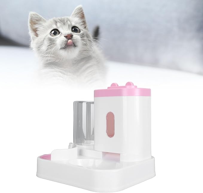Automatic Cat Feeder and Water Dispenser Set, Pet Food Water Dispenser, Automatic Dog Feeder and Dog Water Dispenser, 2 in 1 Large Capacity Detachable Automatic Cat Waterer Feeder for Dog Puppy (Pink)