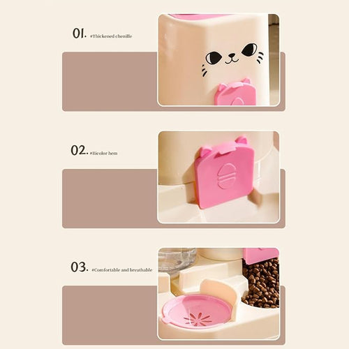 2 in 1 Automatic Pet Feeder and Water Dispenser, 1800ml Dry Food 800ml Water Capacity, Portable Cat Dog Food Bowl for Small Animals-
