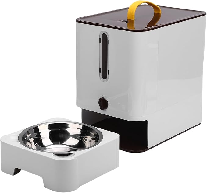 AYNEFY Cat Dog Food Dispenser, Large Capacity Automatic Feeding Bowl Damp Proof Sealing Design Pet Food Container Timed Auto Dog Feeder Storage Box for Home Use (Dark Brown)
