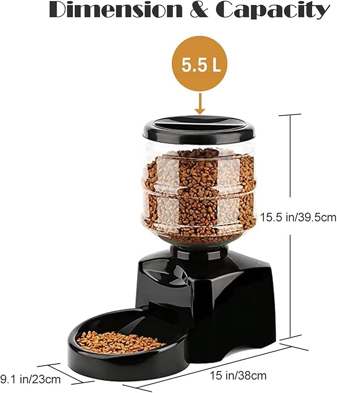 5.5L Automatic Pet Feeder Smart Pet Feeder Timed Dog Cat Food Dispenser Timer Programmable 1-3 Meals 12 s Control Voice Recorder for Dog Cat Small Medium Pets