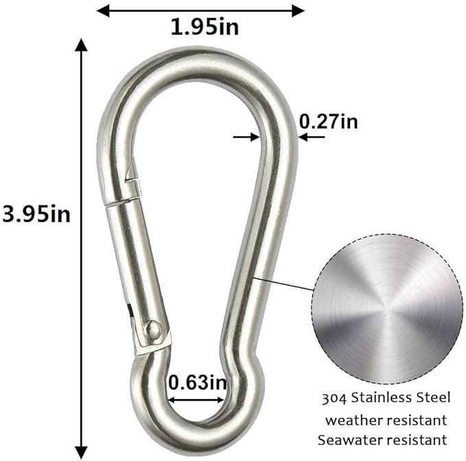 Large Spring Snap Hook Carabiner, 304 Stainless Steel Heavy Duty Carabiners Clip, Stainless Steel Spring Snaps Hooks Carabiners Outdoor