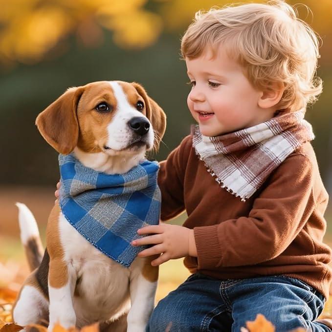 Double Layers Two Tones Dog Cotton Square Bandana Bibs Scarf Kerchief for Small Medium Dogs Boy or Girl - DCB06 B&B