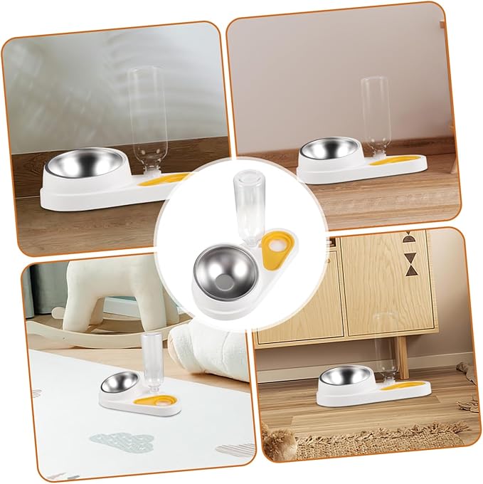 DOITOOL Automatic Pet Food Feeder and Water Dispenser, Anti-Skid Detachable Dog Bowl, Small Animal Feeding Tool for Cats and Dogs, White, Suitable for Household Use