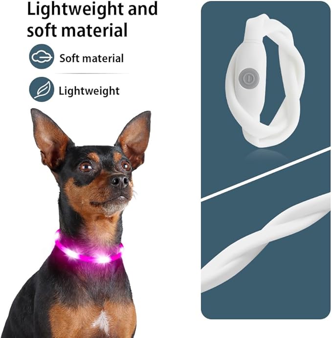 BSEEN Light Up Dog Collar, Silicone LED Dog Collar Rechargeable Glowing Puppy Collar Safety Dog Lights for Night Walking (Pink-XS 40cm)