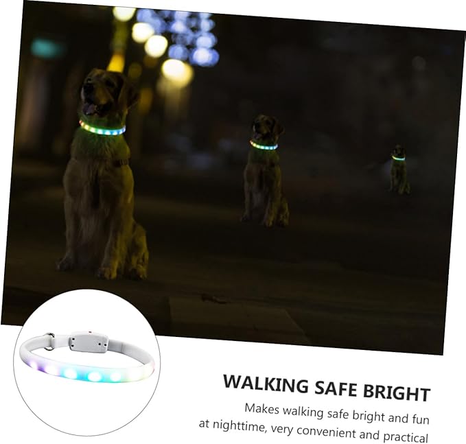 Housoutil LED Dog Collar USB Charging Luminous Pet Collar Waterproof Glowing Dog Neck Strap for Evening Walks and Safety