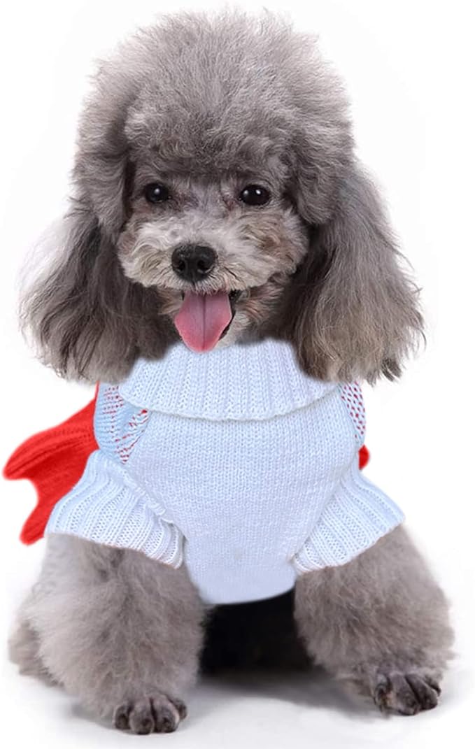 CHBORCHICEN Pet Dog Sweaters Classic Knitwear Turtleneck Winter Warm Puppy Clothing Cute Strawberry and Heart Doggie Sweater (S, Dress-Red2)