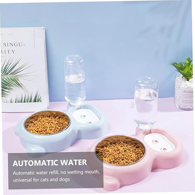 Kisangel Stainless Steel Dual-Purpose Pet Feeding Bowl with Automatic Water Refill Non-Slip Base for Cats and Dogs Hygienic Design Prevents Dirty Water