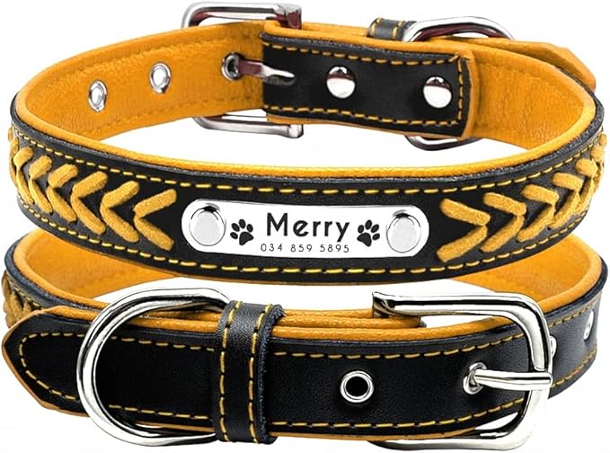 Personalized Dog Collar Customized Dog Collars Padded Pet Collar Name ID Collars for Small Medium Large Dogs Cats Yellow XL