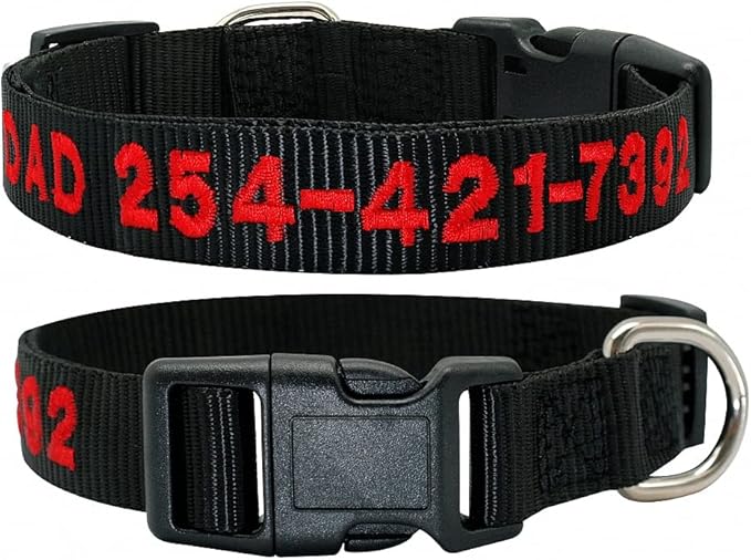 Custom Dog Collar Personalized Embroidery Cat Puppy Collar Nylon Pet Collars Engrave DIY Phone Name ID for Small Big Large Dog Black M
