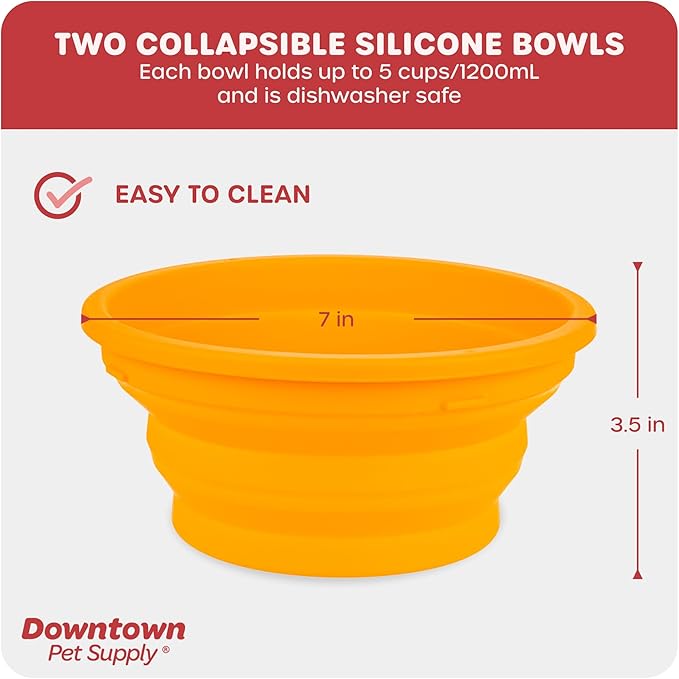 Downtown Pet Supply Raised Dog Bowl - Portable Feeder for Travel - Collapsible Silicone Design - 5 Cups Capacity - Lightweight Pet Feeder - Ideal for Small, Medium & Large Dogs - Dog Feeding Station