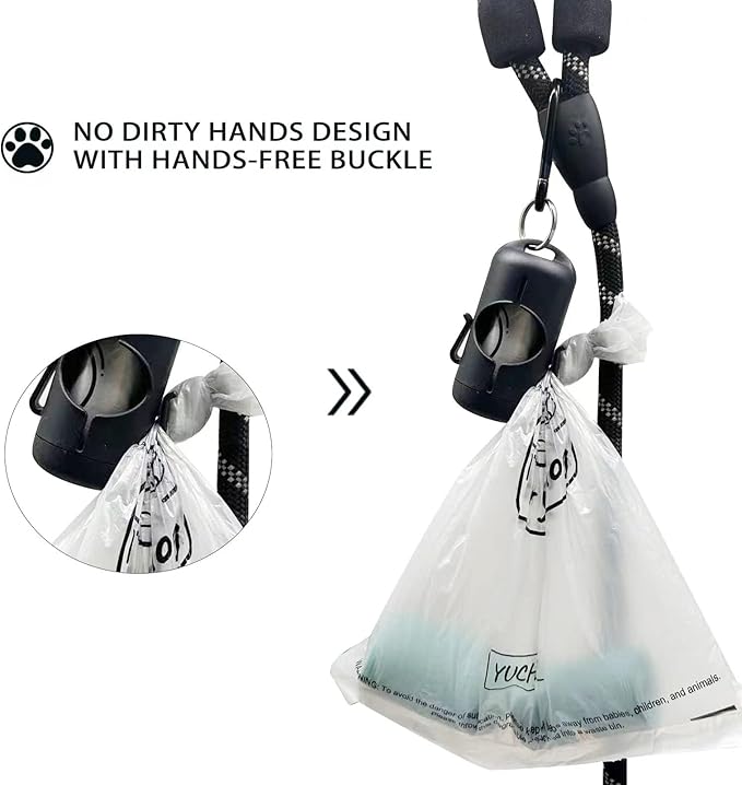 Dog Poop Bag Holder with Leash Clip, Adjustable Strap & 2-Side Hooks for Used Dog Waste Bags(Black)