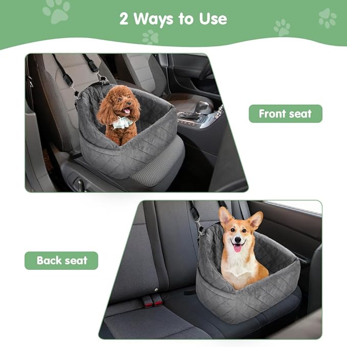 Dog Car Seat, Pet Booster Seat Elevated Dog Travel Carrier Bed with Washable Removable Cover and Storage Pockets for Small & Medium Dogs Pets (Black)