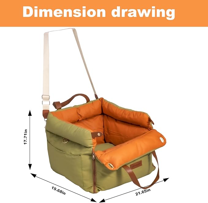 Dog Car Seat for Small & Medium Dogs - 3 in 1 Waterproof Soft Leather Dog Bed for Car with Harness Clip, Travel Bed & Carrier Bag for Pets, Fits Pets Up to 35 lbs (Green, Small & Medium)