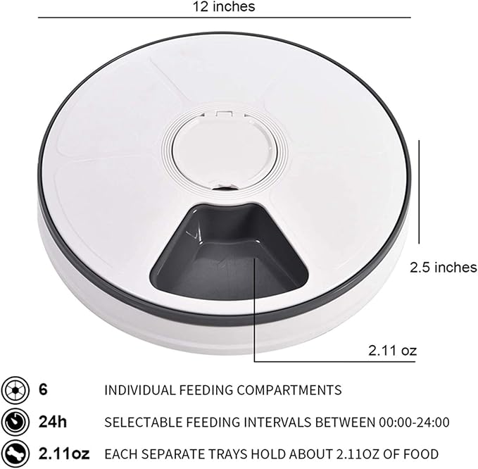 Automatic Pet Feeder for Dogs and Cats, Dry Or Wet Food Dispenser,6 Meal Trays with Portion Control,LCD Display Programmable Digital Timer, Voice Recorder Auto Cat Feeders
