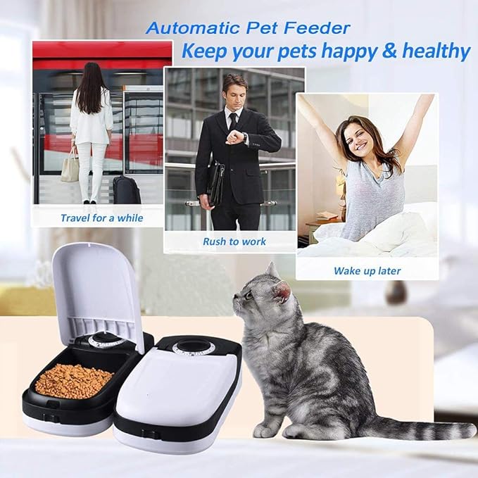 Automatic Cat Feeder, Food Dispenser for Cats and Dogs with Timer Programmable,Smartfeeder,Wet and Dry Food Auto Dispenser,1-2 Meals,Battery Operated, Keep Food Fresh