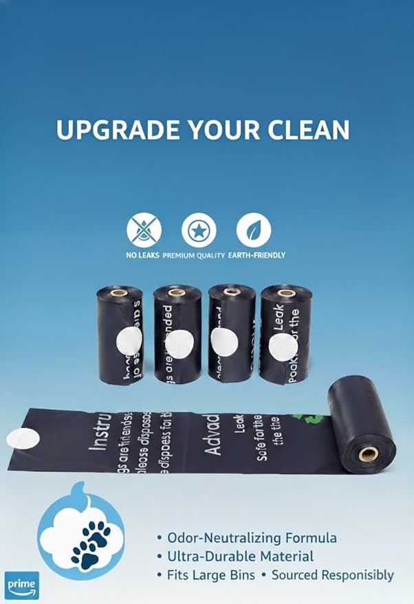 Dog Poop Bags Rolls, 18 Rolls (270 Count), Baby Powder Scent, Leakproof, and Durable Bags for Pet Walks