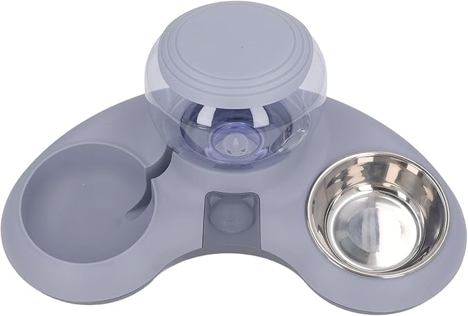 Ergonomic Tilted Cat Feeder with Automatic Water Dispenser, Stainless Steel Spill Proof, Easy to Clean, Raised Food and Water Station for Small Dogs and Cats (Gray)