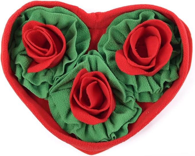 Heart-Shaped Rose Snuffle Mat for Dogs and Cats, Washable Pet Nose Work Mat, Interactive Feeding Mat to Relieve Boredom and Stress (V9)