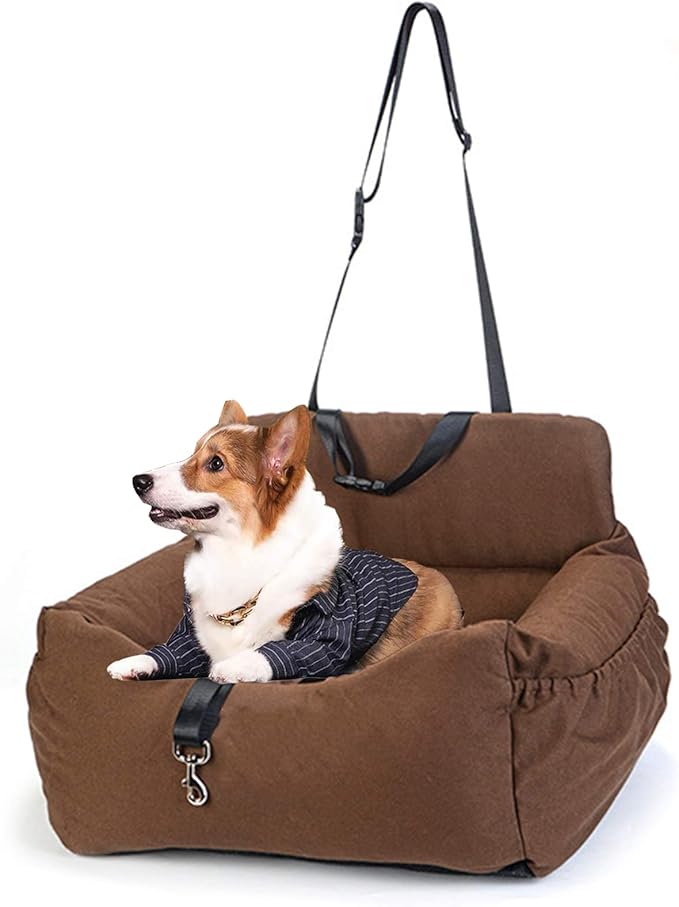 Dog Car Seat, Puppy Booster Seat for Small Medium Dogs Cats,Dog Travel Car Carrier Bed Car Safety Seats with Storage Pocket and Clip-On Safety Leash and Removable Washable Cover