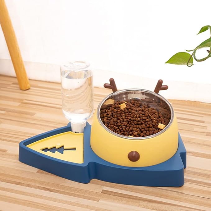 3 in 1 Pet Tableware Dog Food Bowl Automatic Waterer Tilted Elevated Stainless Steel Bowl with Slow Feeder 3 Colors Pet Automatic Feeder and Waterer