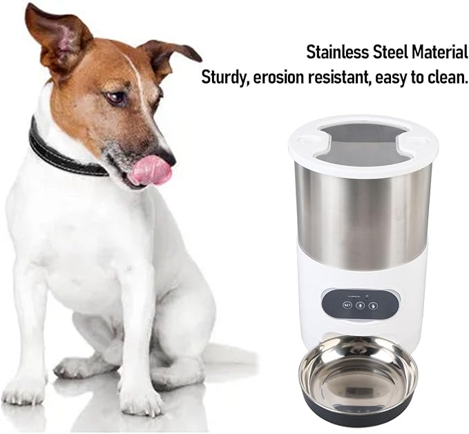 4L Automatic Timed Pet Feeder, Double Bowl Stainless Steel Food Dispenser for Cats and Dogs, with 4L Automatic Dog Feeder