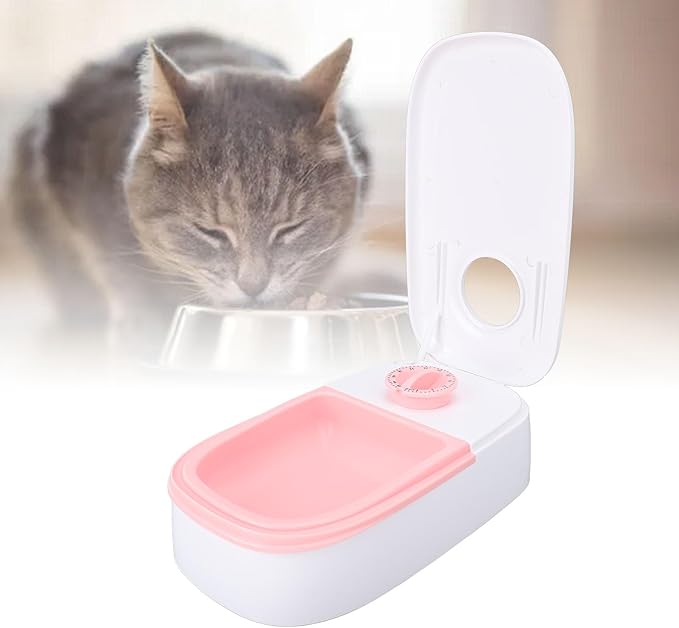 Automatic Pet Feeder, Separate and Single Bowl Design Easy to Cleanup Simple Operating Timer Dry Food Bowl for Dogs Cats(Light Red) (Light Red)