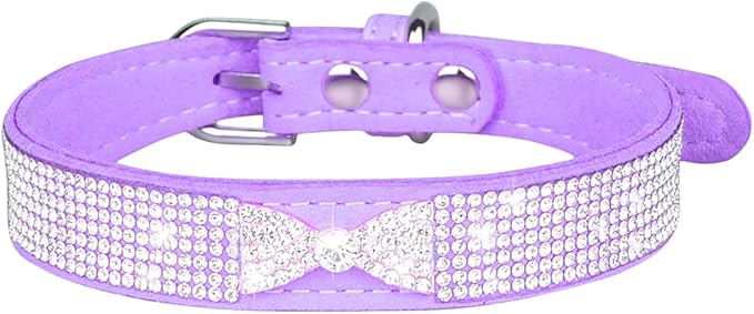 Cute Dog Collar with Bling Rhinestone, Fancy Crystal Diamond Glitter Pretty Jewel Soft Cat Collars for Small Medium Large Breed Dogs Girl Female Pet Puppy Kitten Terrier (XS, Purple4)