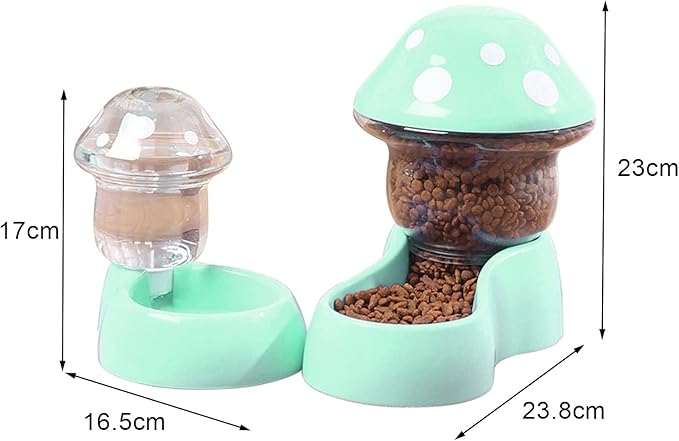 Pets Auto Feeder, Automatic Cat & Dog Gravity Food & Water Dispenser, Mushroom Shape Pet Food & Water Bowl for Small to Medium Pets, Puppy & Kitten - Blue