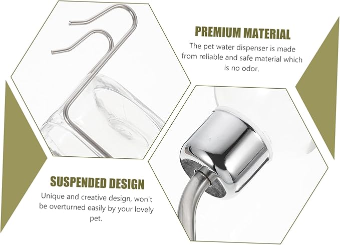Automatic Hanging Pet Water Dispenser Large Leakproof Water Feeder with Fixed Hook for Dog Cage Suitable for Multiple Pets
