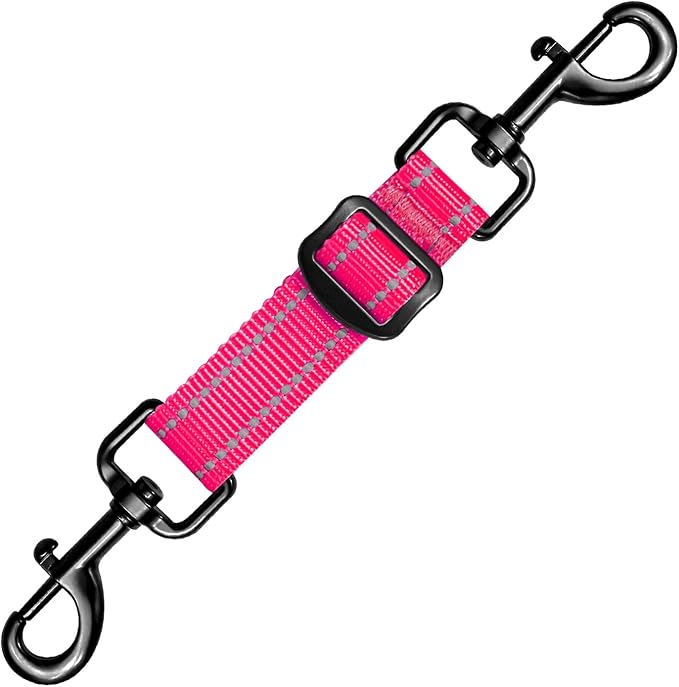 Dog Collar Safety Clip, Adjustable Backup Safety Strap, Double-Ended Leash Connector, High Reflectivity, Suitable for Dog Harnesses to Collar Safety Clips (Pink)