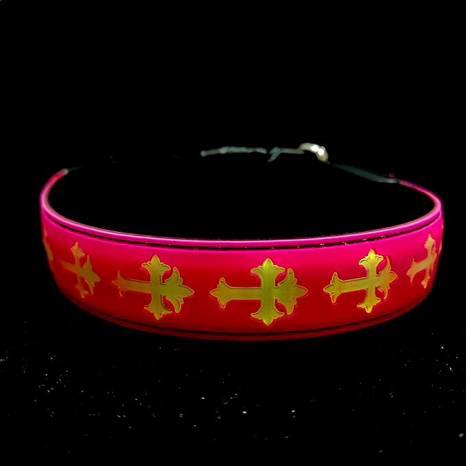 LED Dog Collar, USB Rechargeable, 15 Light Modes, Multi-Color Cross Pattern (Pink, S(7.87-11.8"))