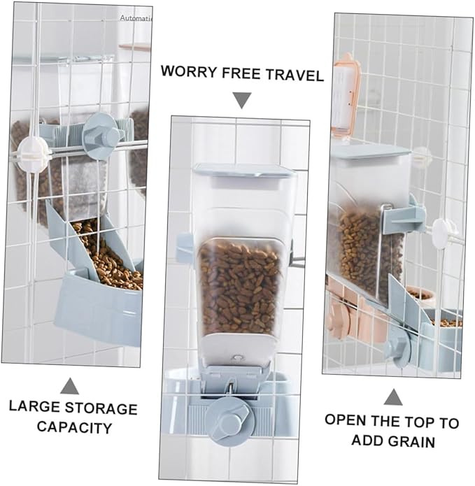 YARNOW 2l Automatic Hanging Dog Feeder Bowl Pet Food Dispenser for Crate Use in Blue, Puppy Feeding Station with Gravity-Feed Design for Small to Medium Dogs