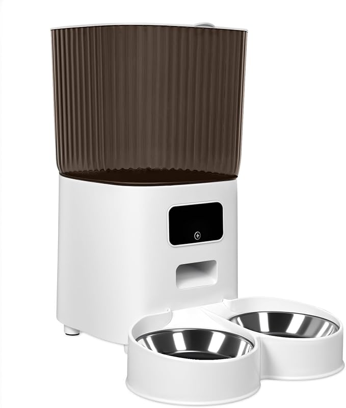 Automatic Cat Feeder, Smart Pet Feeder with Dual Bowls, WiFi APP Remote Control 5L Transparent Storage Bucket Automatic Cat Food Dispenser, Timed Quantitative Battery and USB Power Supply Do
