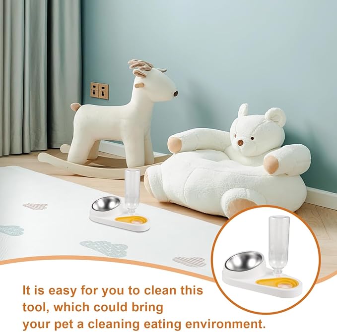 Automatic Pet Feeder and Water Dispenser for Small Dogs and Cats, Anti-Skid Detachable Dog Bowl with Food and Water Station, White, Suitable for Home Use