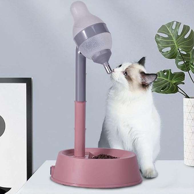 Pet Standing Water Dispenser Cat Dog Standing Bowl with Detachable Pole Automatically Feeding Water Height Adjustable (A)