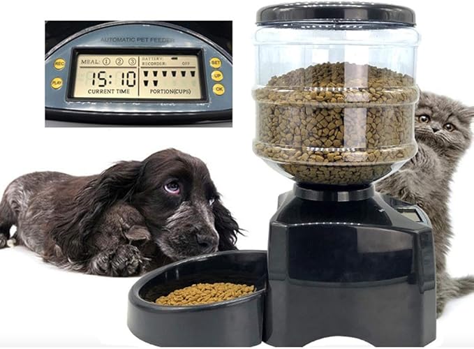 feeders Red Pet Cat Dog Automatic Feeder 5.5L Recordable Large Capacity Feeding Machine Bowl Three Meals Timing Quantitative Small Medium Dogs Battery Microcomputer