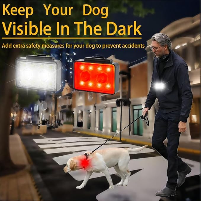 Rechargeable Dog Collar Lights, SUPPENGUIN 3+4 Modes Dog Lights Clip on for Night Walking, Night time, Portable, IP44 Waterproof (Black, 2 Pack)